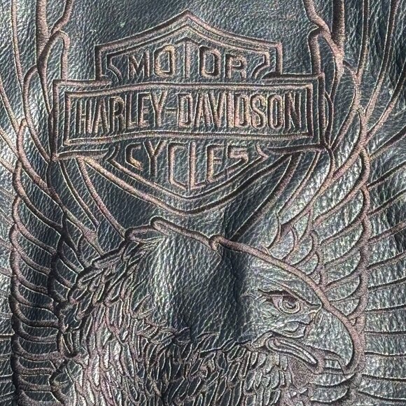 Vintage Harley-Davidson Black Leather Jacket Eagle Back Mens Size L - Picture 6 of 13